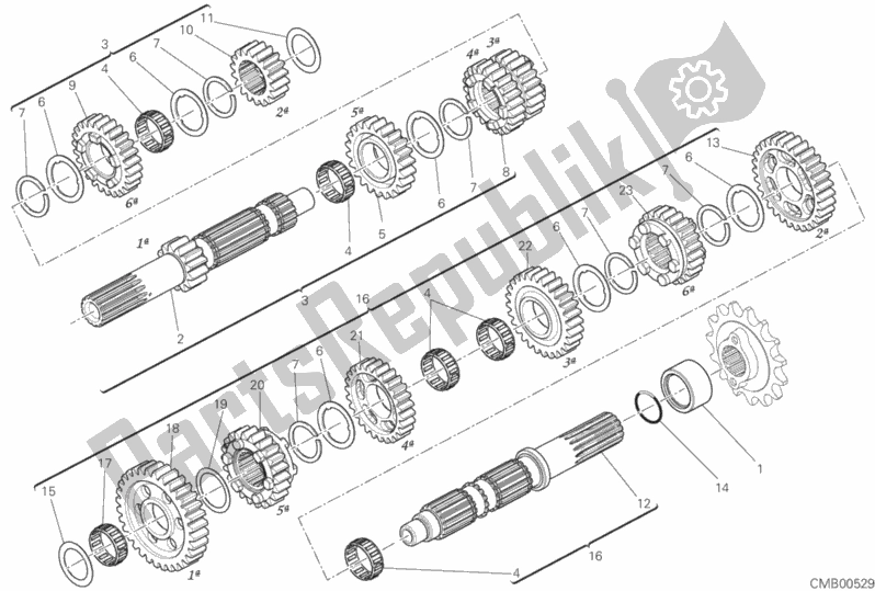 All parts for the Gear Box of the Ducati Multistrada 950 USA 2019